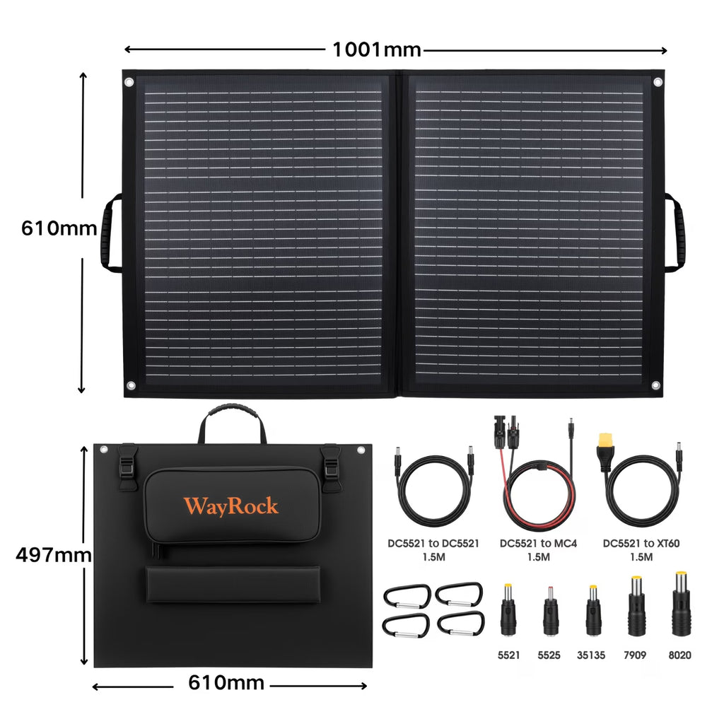 100W Foldable Monocrystalline Solar Panel Charger (DC & USB-C)