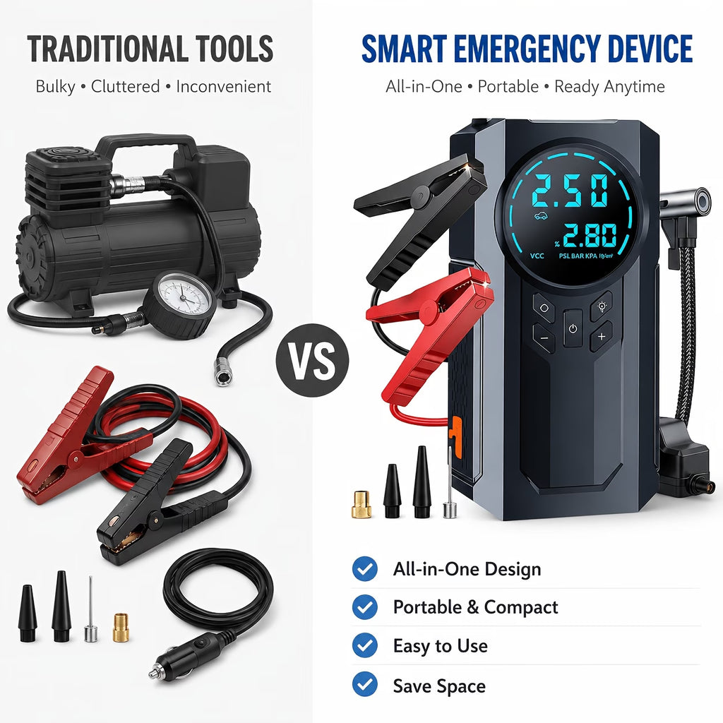 10-in-1 Heavy Duty Car Emergency Kit & Portable Air Compressor