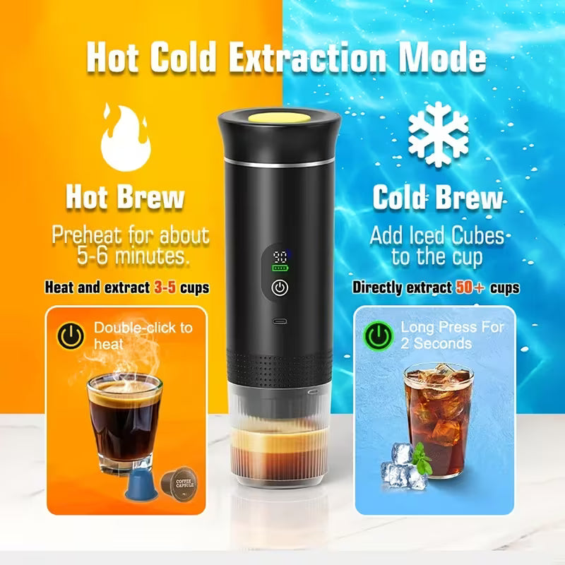 Portable 3-in-1 Cordless Espresso Machine – USB Rechargeable Travel Coffee Maker (Pods & Ground Coffee)