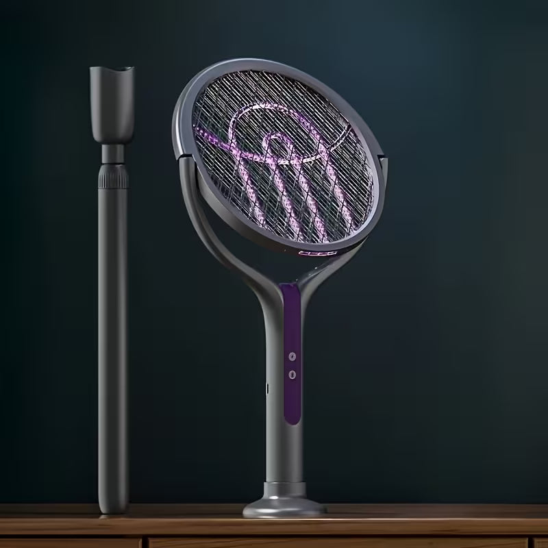 2-in-1 Foldable & Retractable Electric Mosquito Swatter with UV Light & Extendable Pole